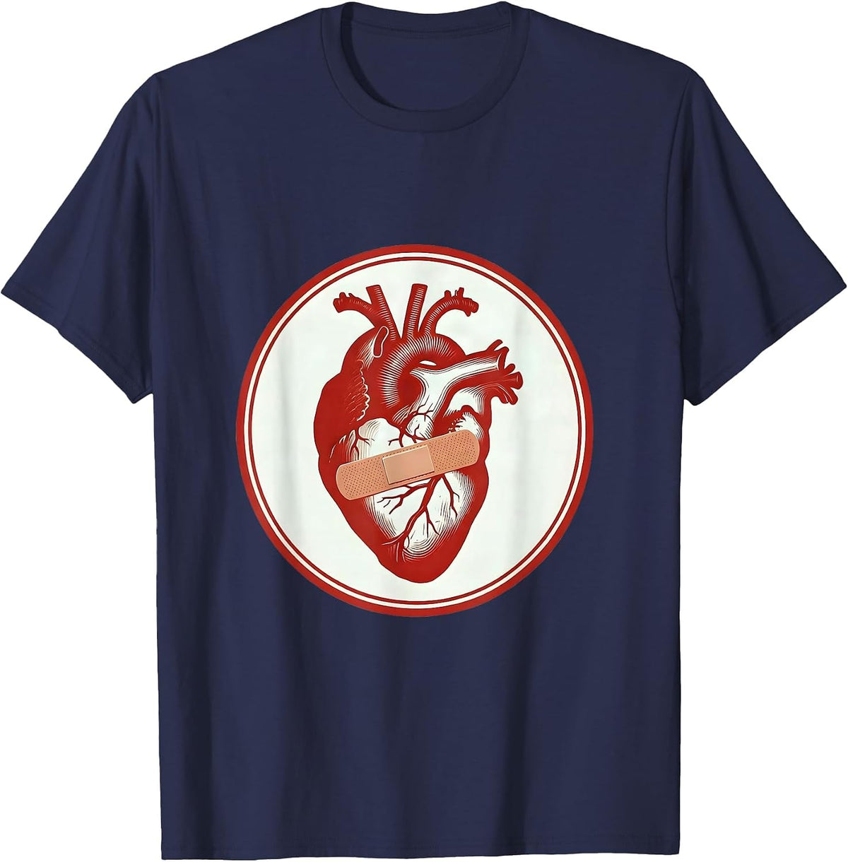 School Nurse Heart Bandage Bow Graphic T-Shirt - Navy Blue