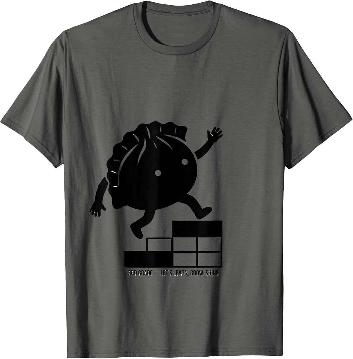 3rd Grade Let's Learn Grow Shine Cute Dumpling Back T-Shirt - Asphalt Grey