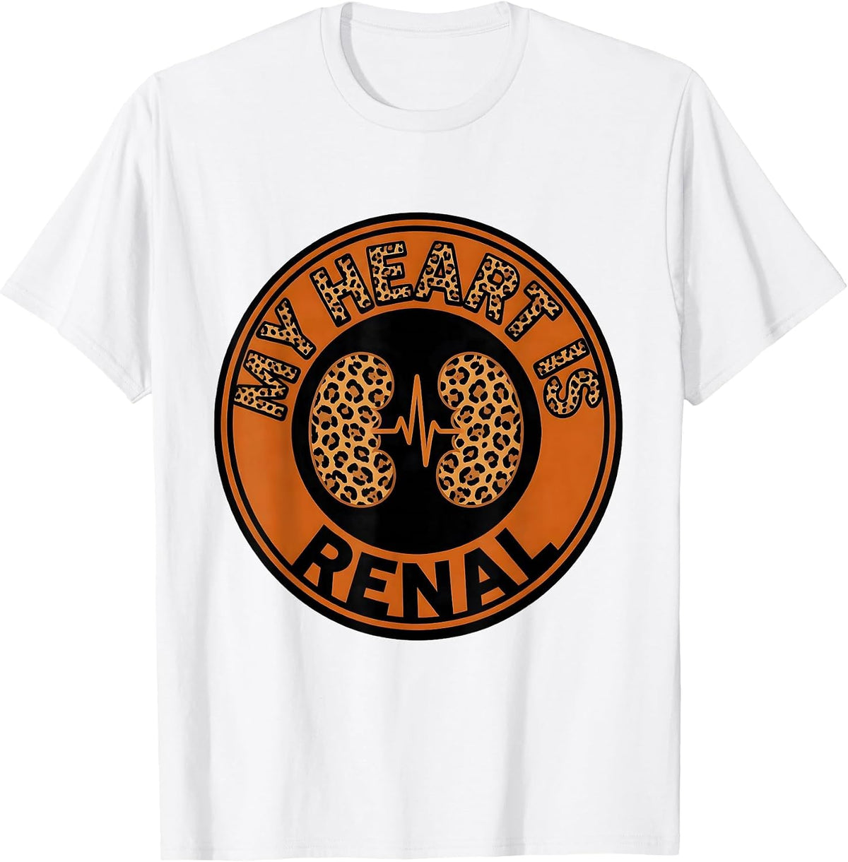 Men's My Heart Is Renal Leopard Dialysis Nurse Kidney Awareness T-Shirt - White