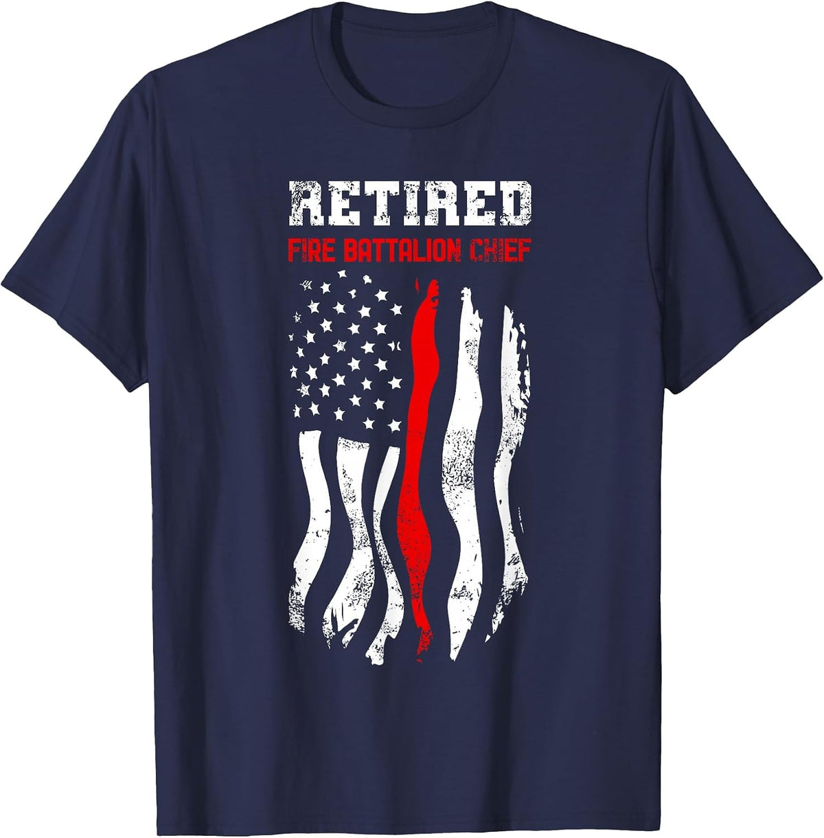 Retired Fire Battalion Chief American Fireman Fourth of July T-Shirt - Navy Blue