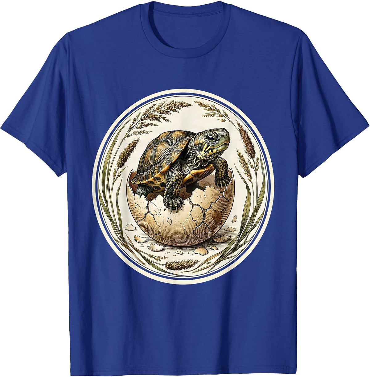 Tiny Turtle Hatching From Glowing Egg Illustration T-Shirt - Royal Blue