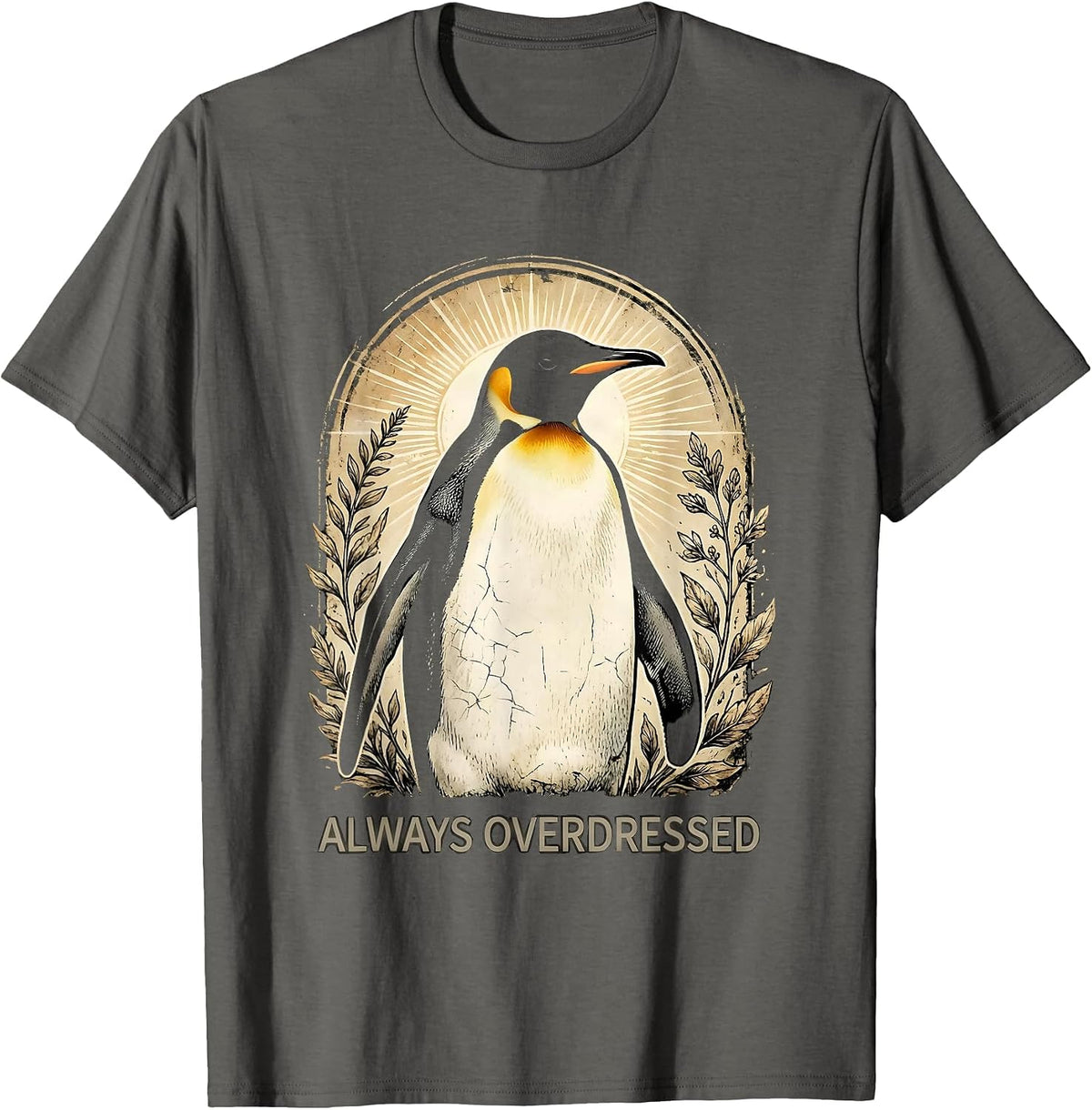 Men's Always Overdressed Penguin Graphic Design T-Shirt - Asphalt Grey
