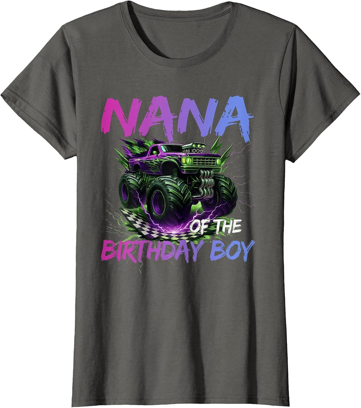 Nana of the Birthday Boy Monster Truck Birthday T-Shirt - Asphalt Grey