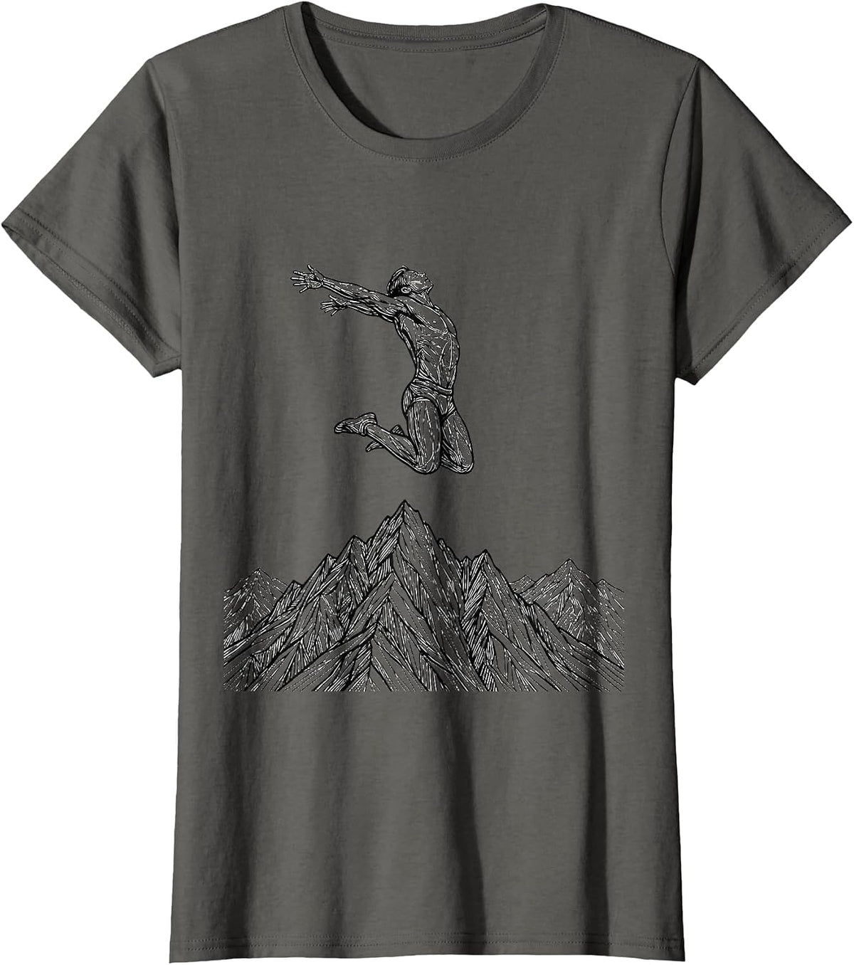 Women's Mountain Peak Jump Athleisure Graphic Design T-Shirt - Asphalt Grey