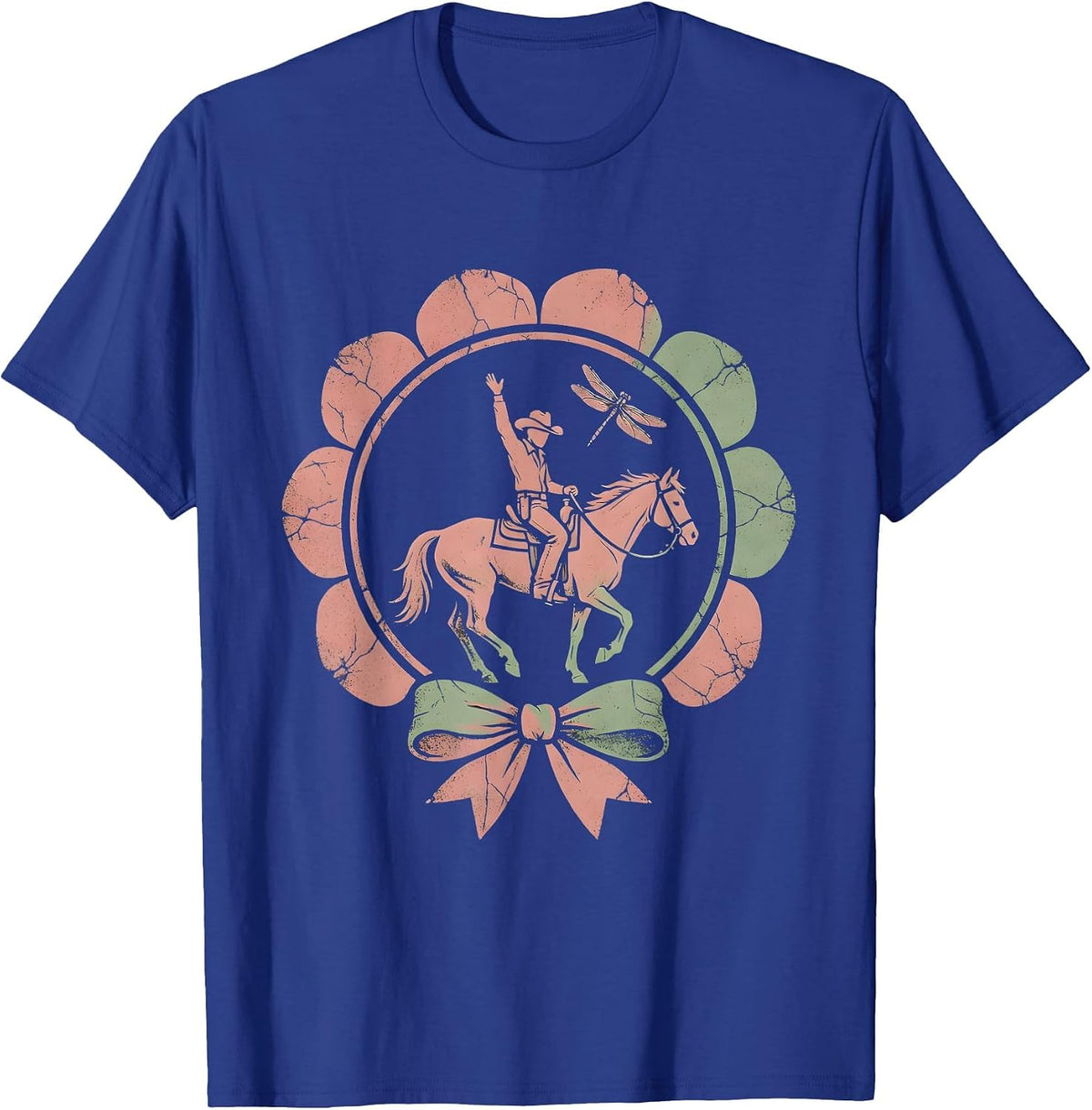 Cowgirl Handstand on Horseback Graphic Tee T-Shirt - Royal Blue