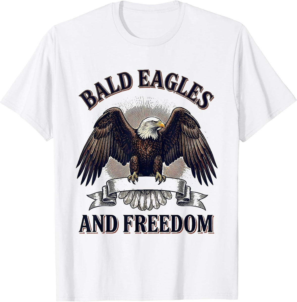 Men's Bald Eagles and Freedom Patriotic USA Design T-Shirt - White