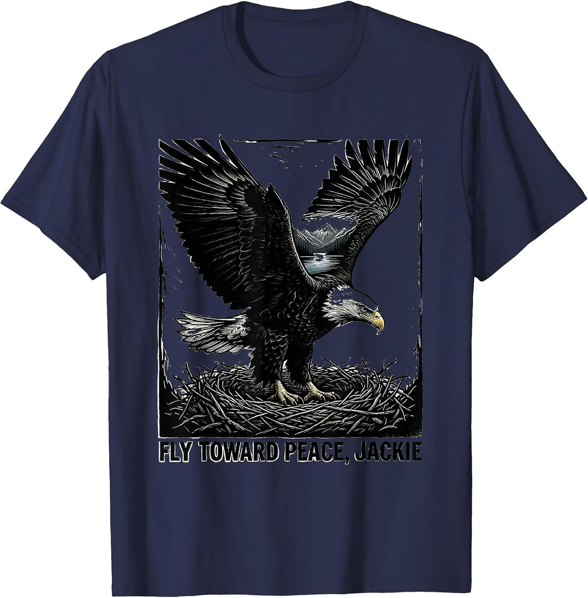 Fly Toward Peace Jackie Vintage Bald Eagle Memorial Tribute T-Shirt - Navy Blue