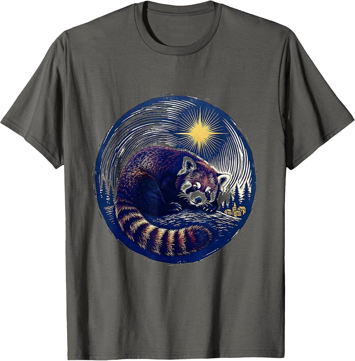 Men's Red Panda Starry Night Whimsical Art Lover Gift T-Shirt - Asphalt Grey