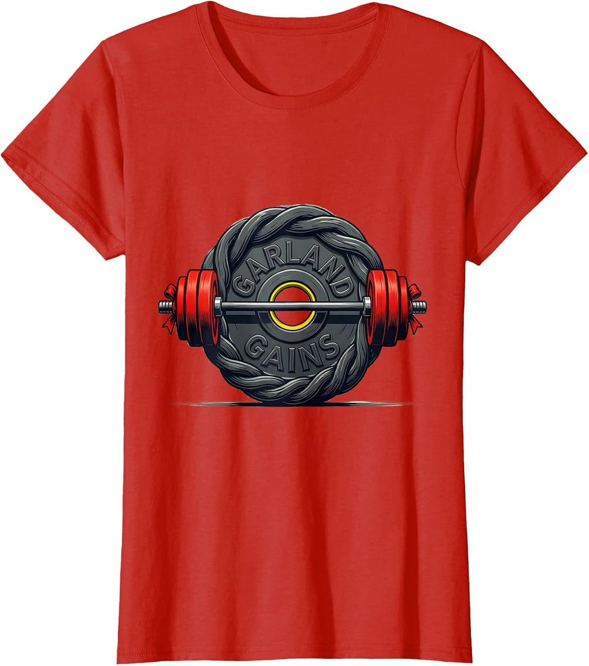 Women's Garland Gains Funny Christmas Gym Weightlifting Fitness T-Shirt - Red