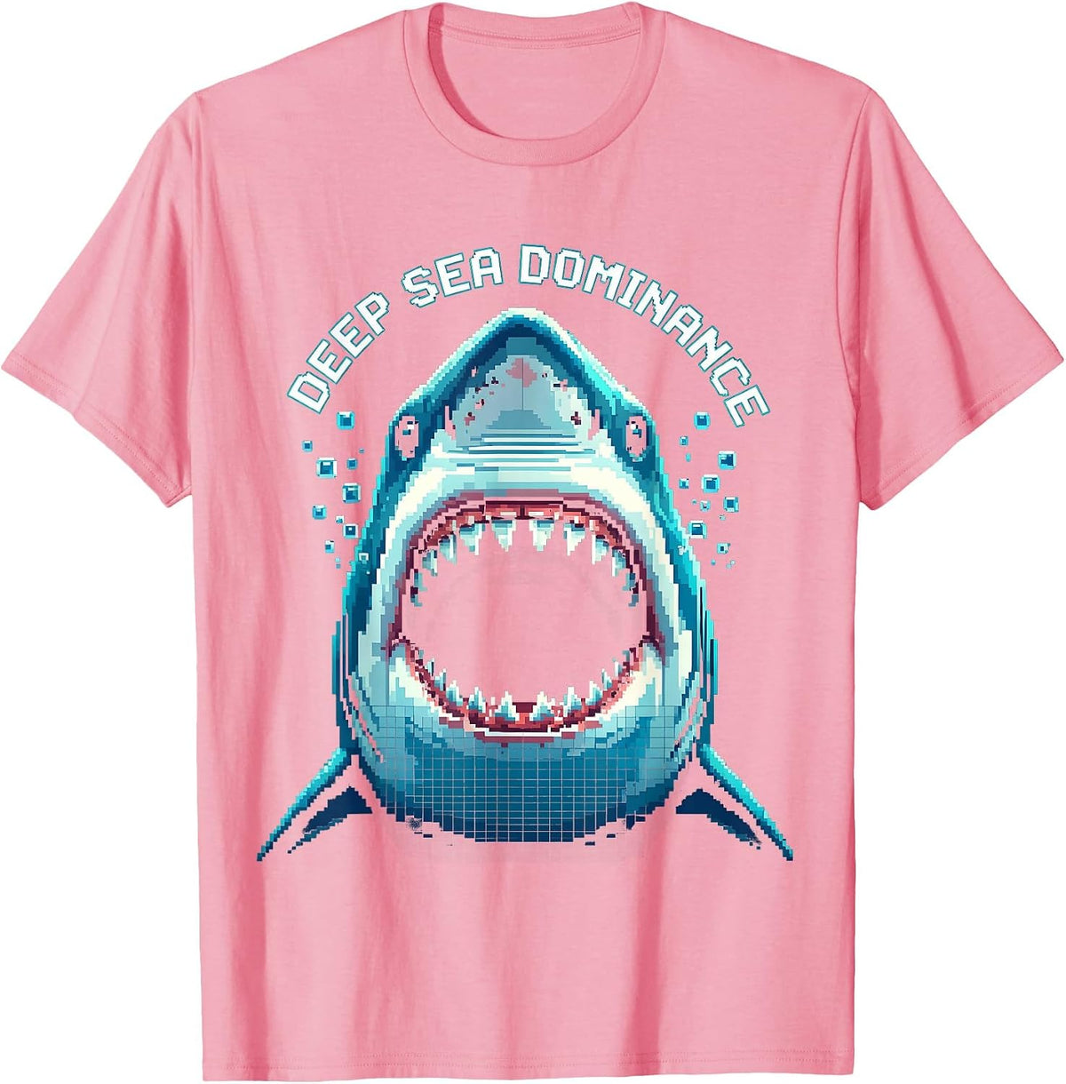 Deep Sea Dominance Shark Graphic Design T-Shirt - Pink
