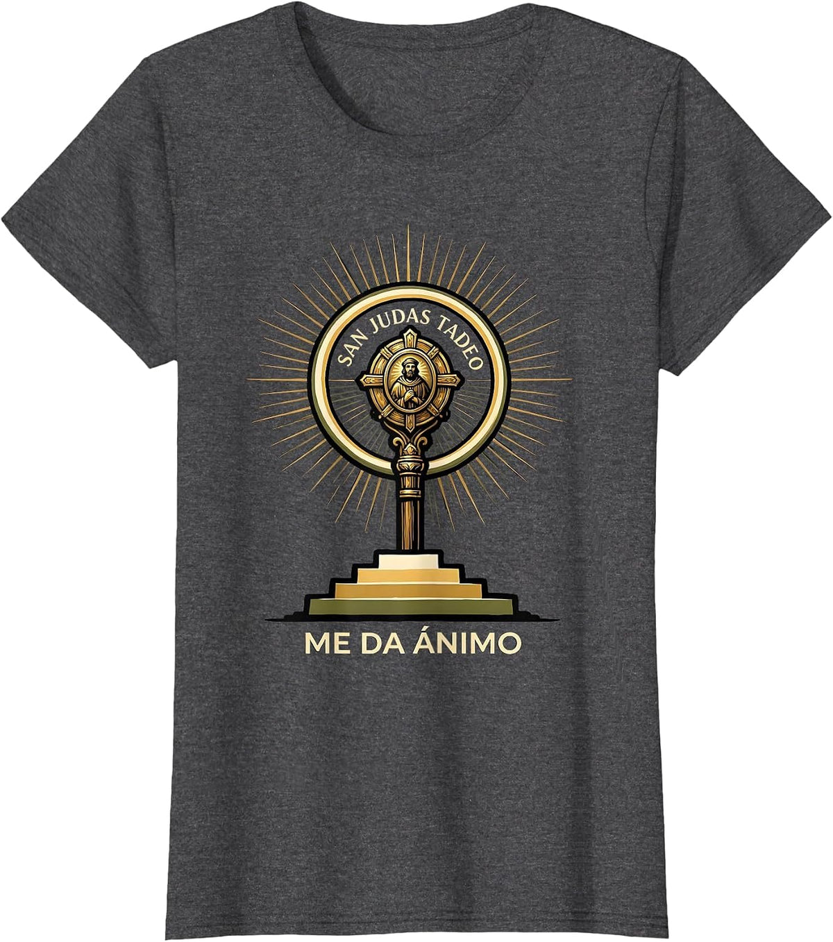 Women's San Judas Tadeo Me Da Ánimo Spanish Faith Gift T-Shirt - Dark Heather Grey