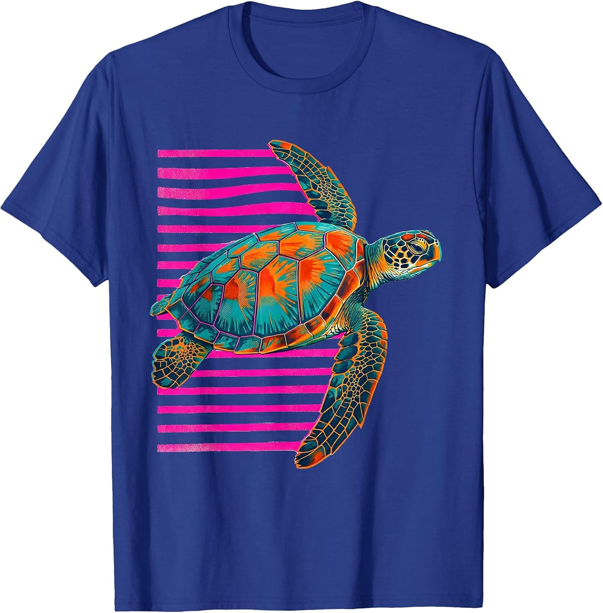 Sea Turtle Risograph Ocean Animal Lover Artwork T-Shirt - Royal Blue