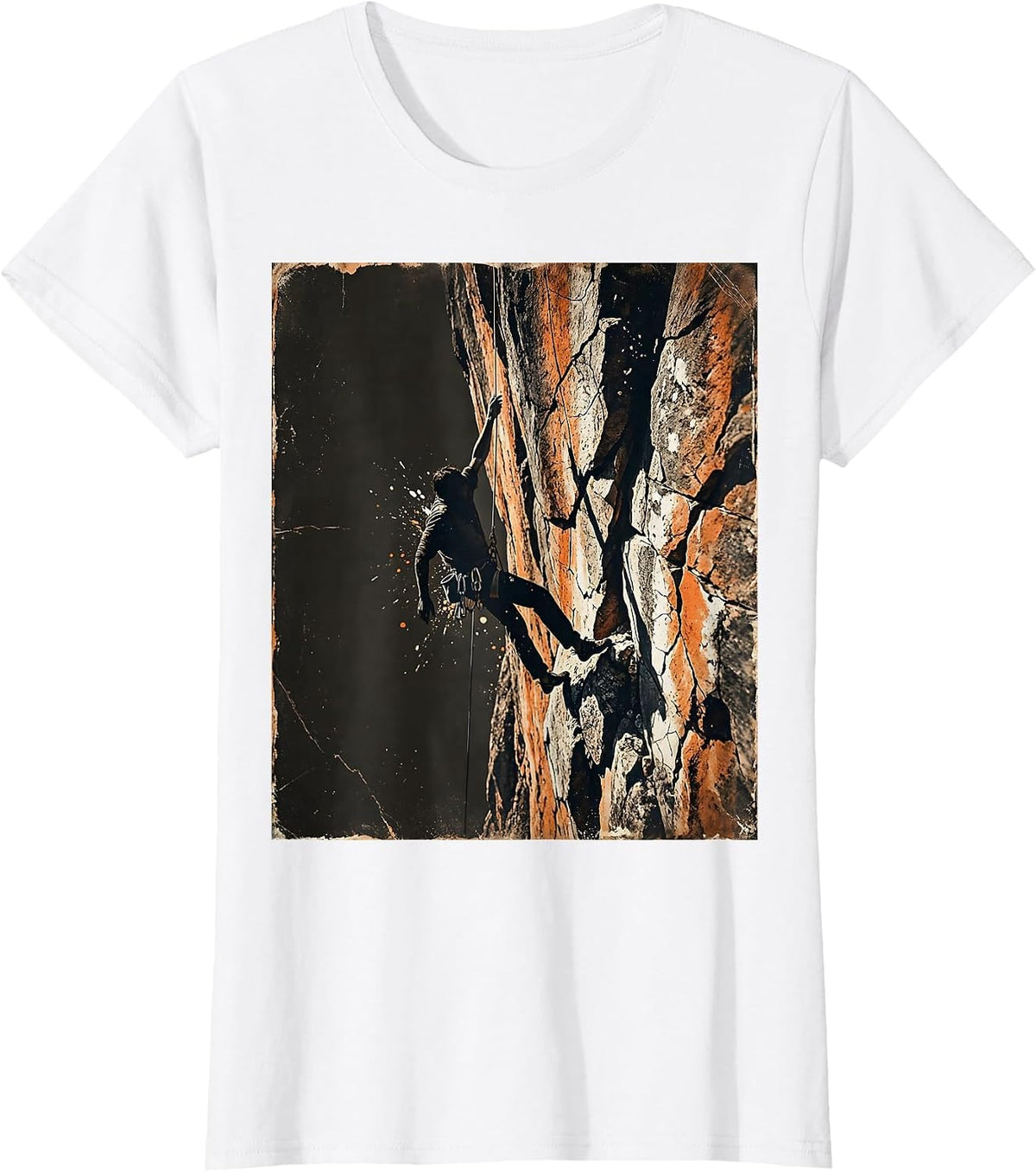 One-Handed Cliff Hanger Rock Climbing Graphic T-Shirt - White
