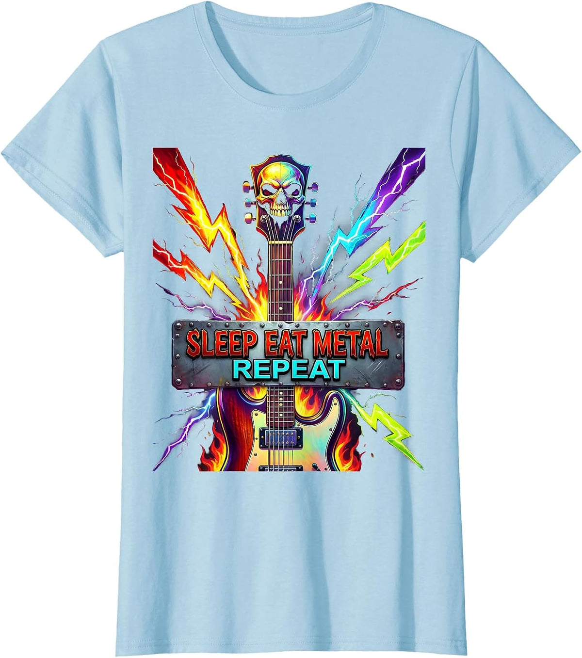 Sleep Eat Metal Repeat Heavy Music Lover Design T-Shirt - Baby Blue