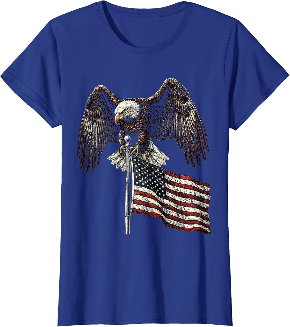 Women's Bald Eagle American Flag Patriotic Illustration T-Shirt - Royal Blue