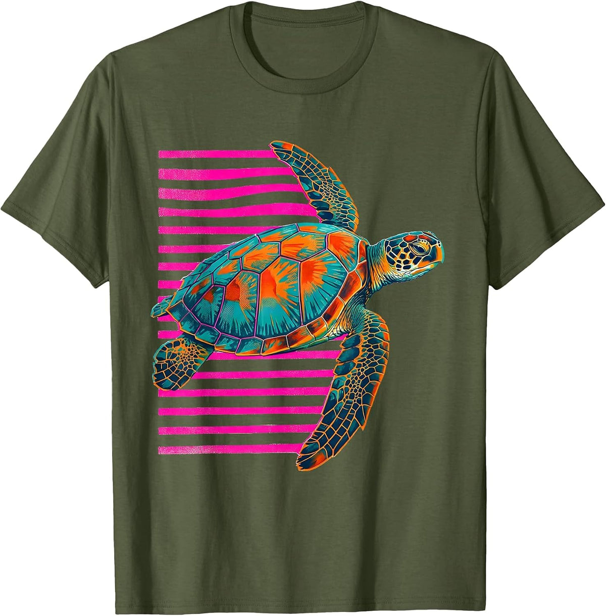 Sea Turtle Risograph Ocean Animal Lover Artwork T-Shirt - Olive Green