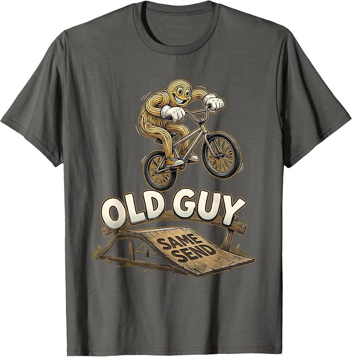 Old Guy Same Send Retro Cartoon BMX Kids Stunt Riding T-Shirt - Asphalt Grey