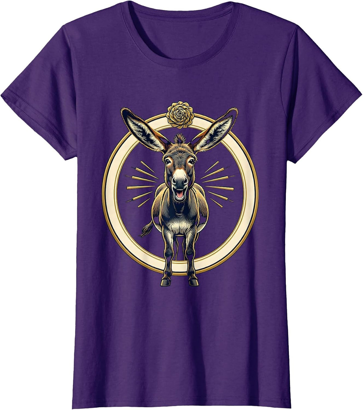 Women's Donkey Portrait Funny Animal Humor Novelty Gift T-Shirt - Purple