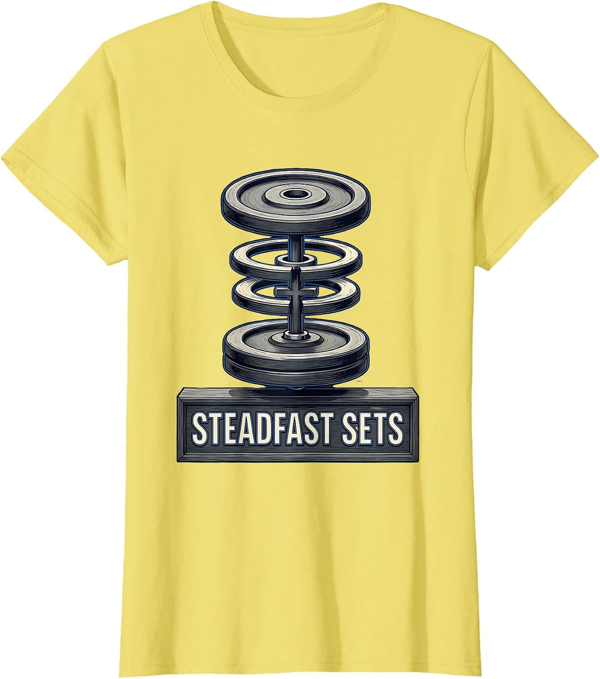 Women's Steadfast Sets Faith Fitness Funny Gym Christian T-Shirt - Lemon Yellow