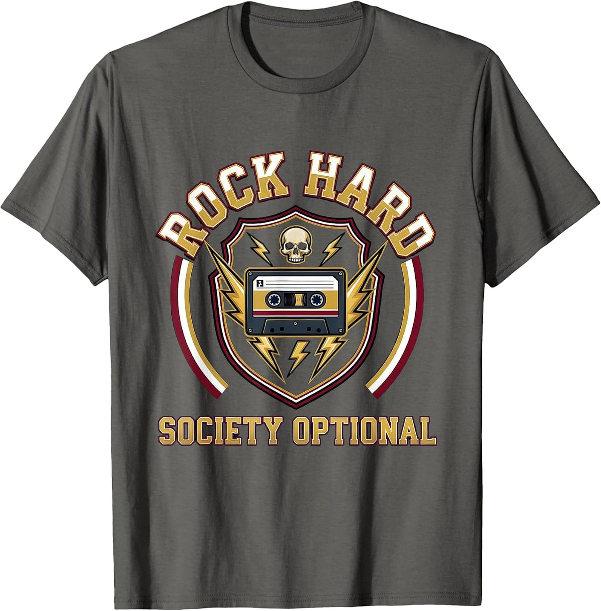 Rock Hard, Society Optional Varsity Crest Design T-Shirt - Asphalt Grey