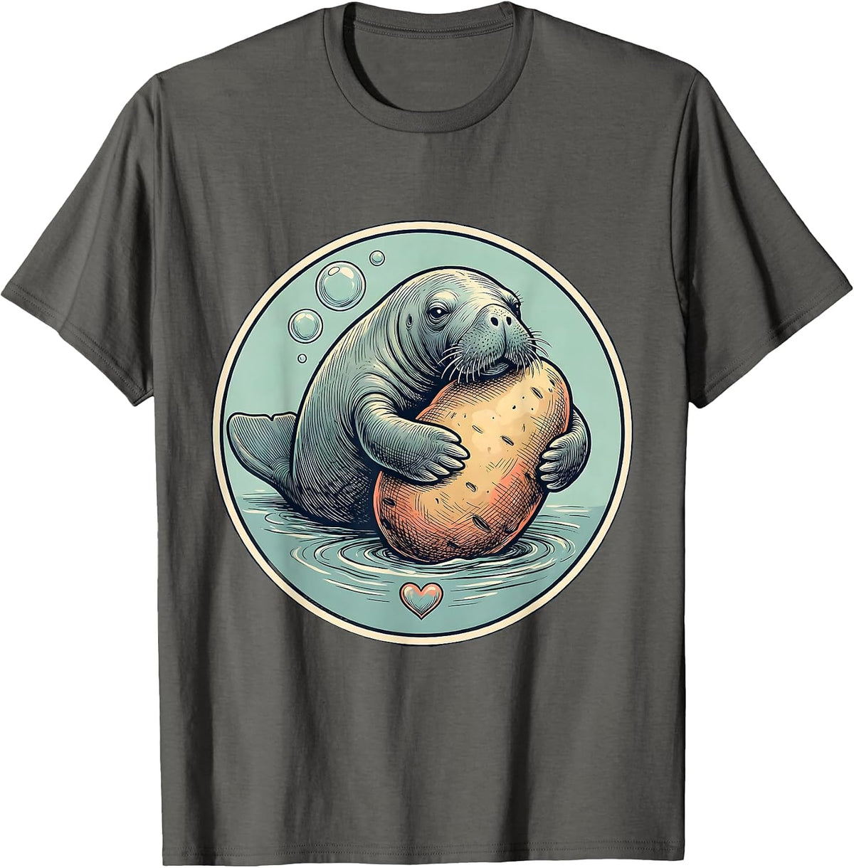 Men's Manatee Hugging Potato Funny Sea Cow Lover Humor T-Shirt - Asphalt Grey