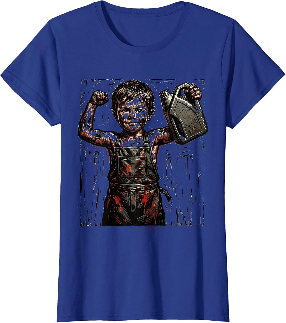 Women's Teach Kids to Change Oil Graphic Design T-Shirt - Royal Blue