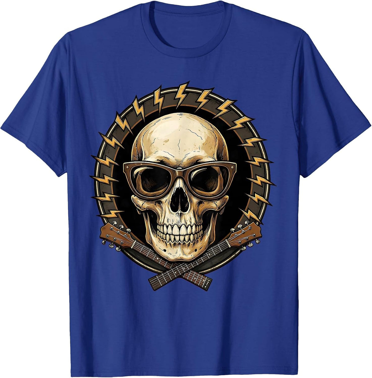 Rock and Roll Skull with Vintage Sunglasses T-Shirt - Royal Blue