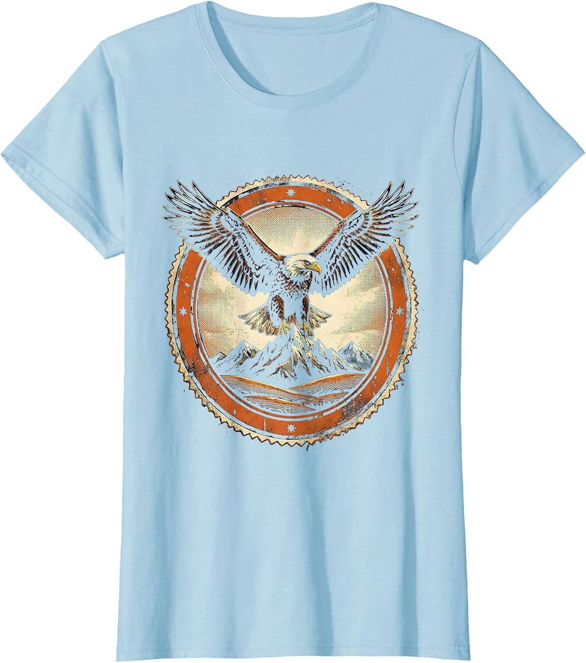 Women's Bald Eagle Mountain Range American Pride Graphic T-Shirt - Baby Blue