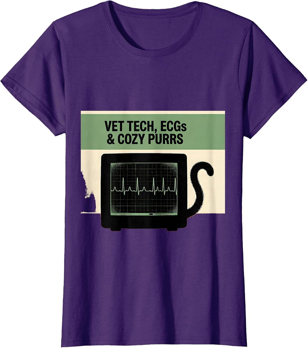 Women's Vet Tech, ECGs & Cozy Purrs Screenprint Poster Veterinary T-Shirt - Purple