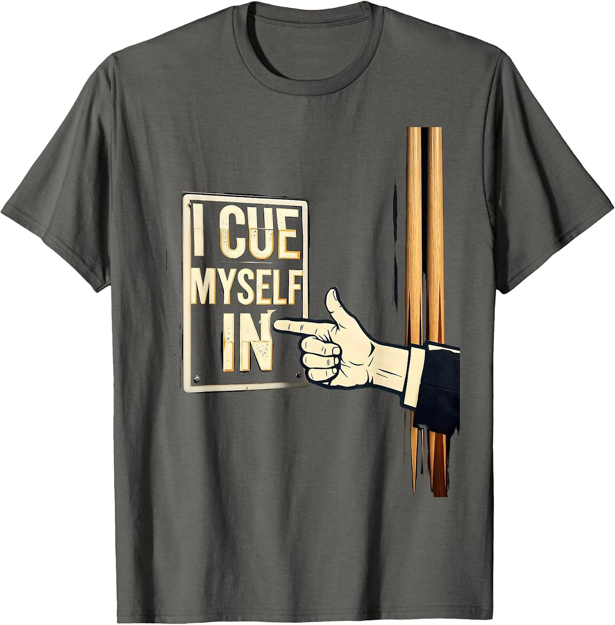 Men's I Cue Myself In Stencil Graphic Theatre Kid Stage Crew Humor T-Shirt - Asphalt Grey