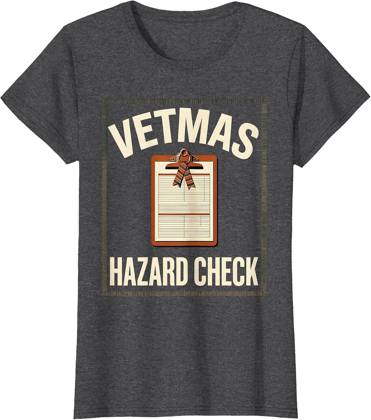 Women's Vetmas Hazard Check Funny Veterinarian Christmas Vet Tech T-Shirt - Dark Heather Grey