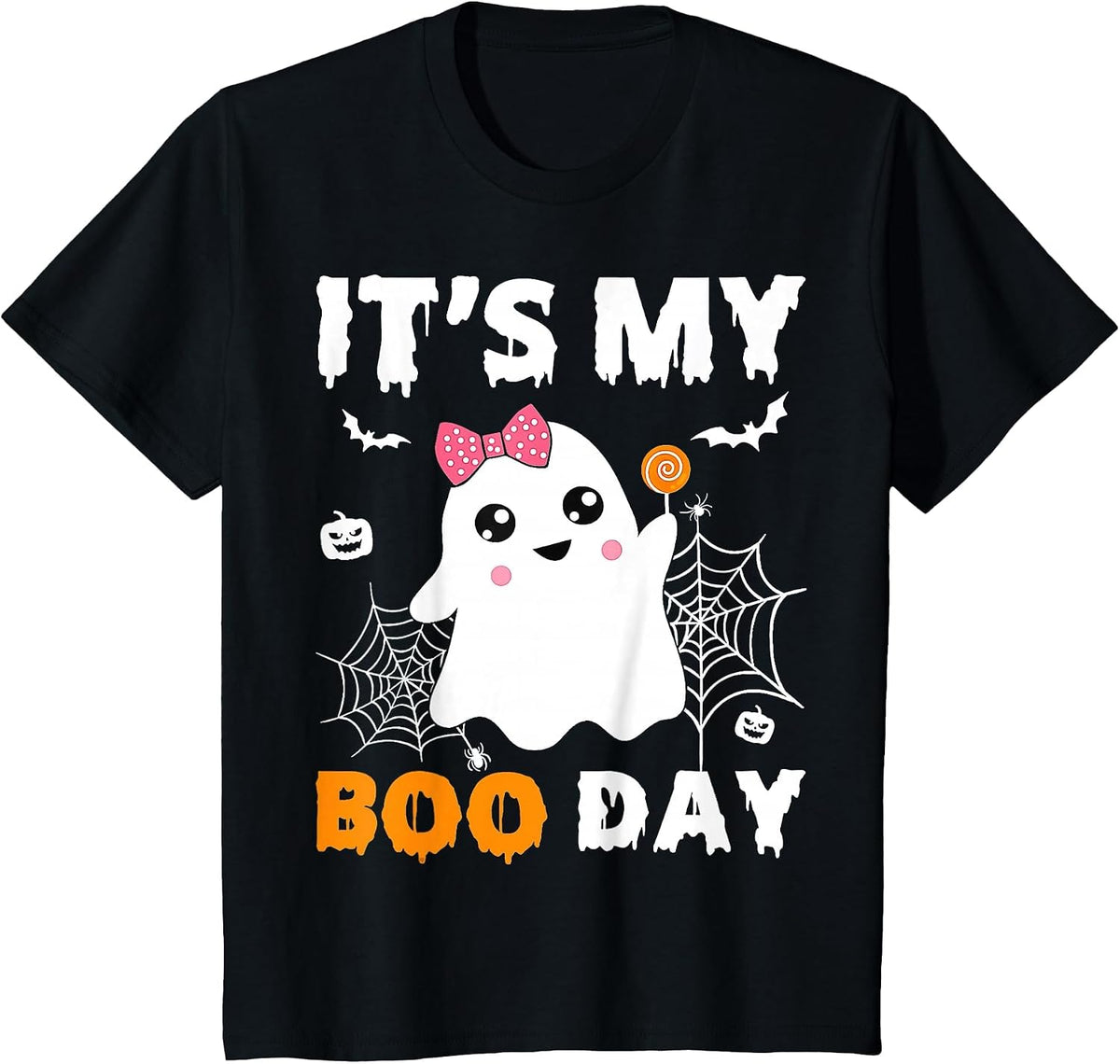 Its My Boo Day Halloween Birthday Ghost Pink Bow Girls T-Shirt - Black