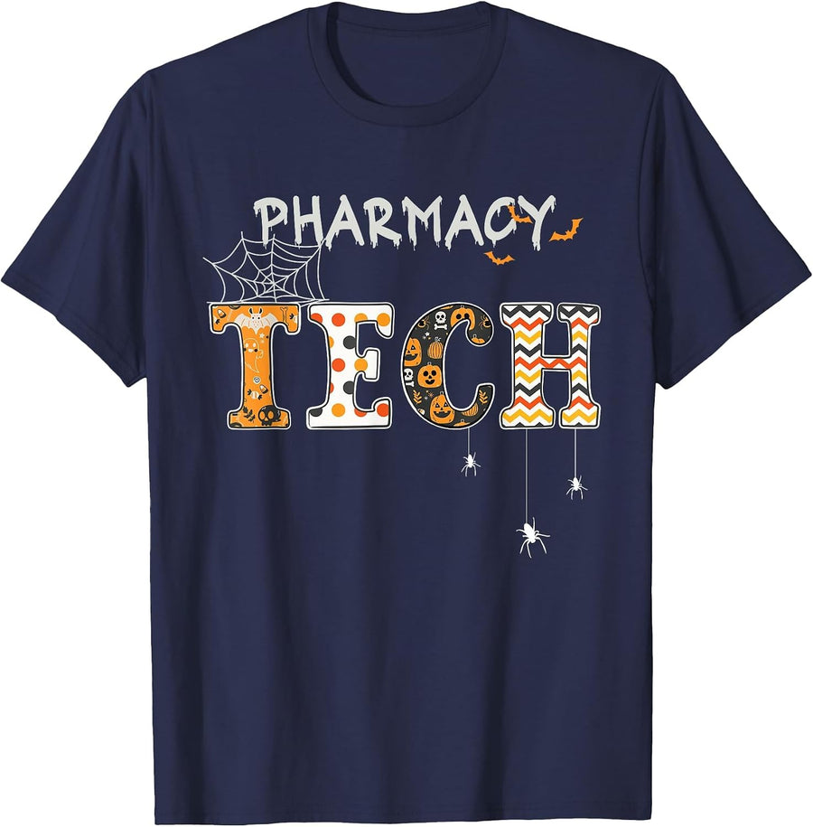 Pharmacy Technician tech Funny Pharmacist Halloween Spooky T-Shirt - Navy Blue