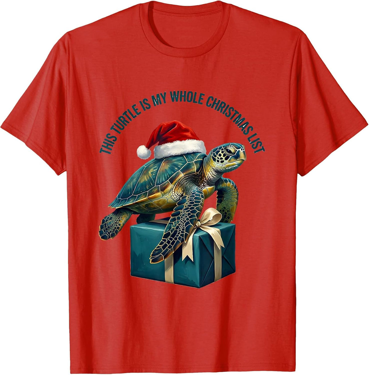 Men's This Turtle Is My Whole Christmas List Cute Sea Turtle Santa T-Shirt - Red