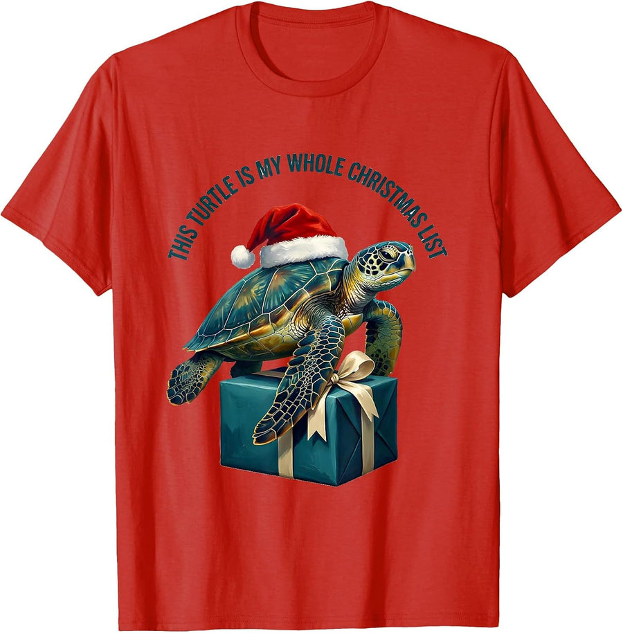 Men's This Turtle Is My Whole Christmas List Cute Sea Turtle Santa T-Shirt - Red