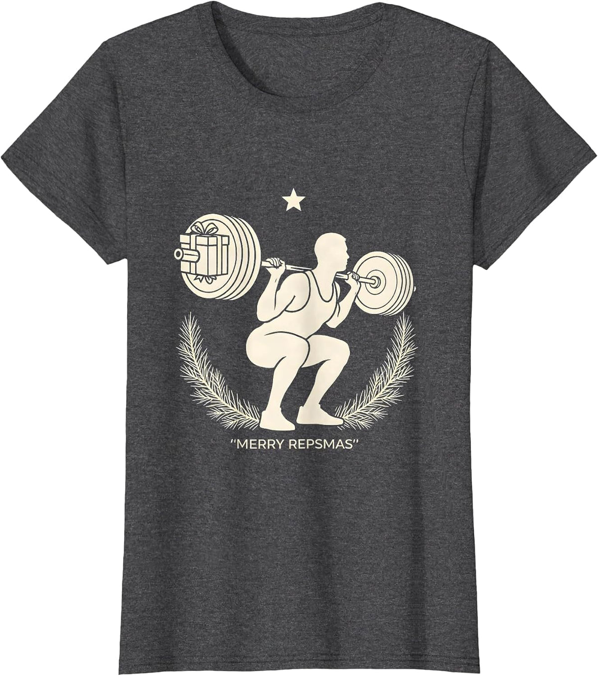 Women's Merry Repsmas Funny Lifter Gift Gym Workout Christmas T-Shirt - Dark Heather Grey