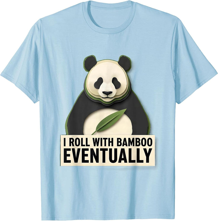 Men's I Roll With Bamboo Eventually Funny Panda Enthusiast Costume T-Shirt - Baby Blue