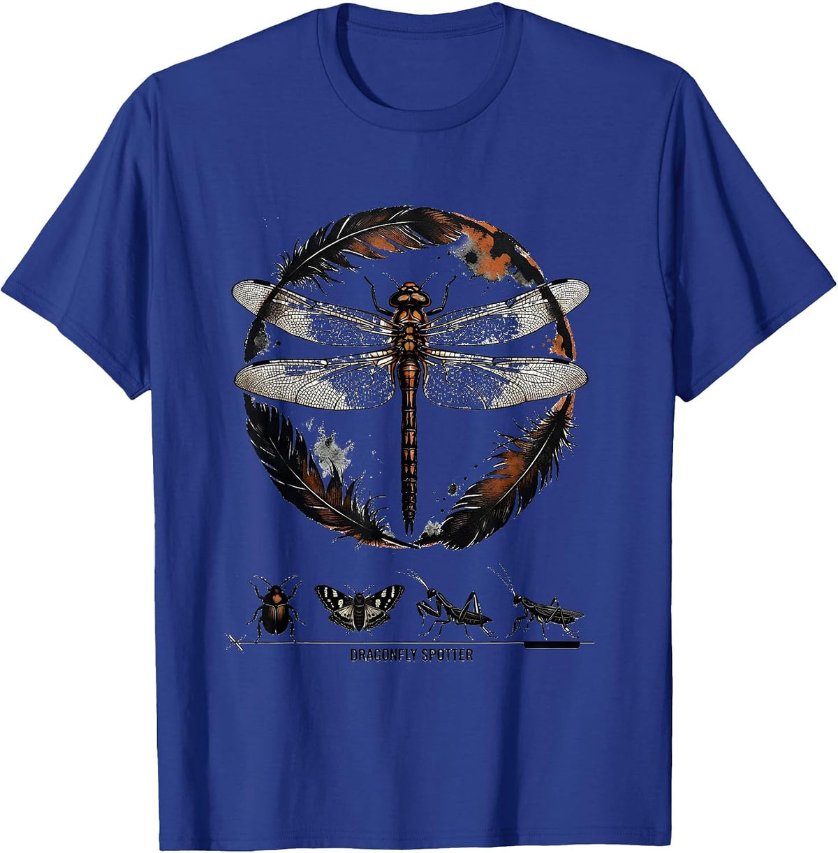 Dragonfly Spotter Rubber Stamp Entomology Bug Collector T-Shirt - Royal Blue