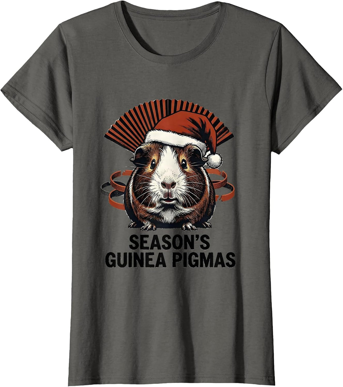 Women's Season's Guinea Pigmas Funny Santa Hat Pet Lover Christmas T-Shirt - Asphalt Grey