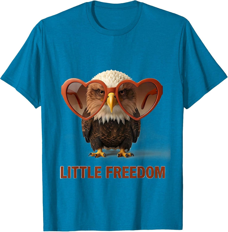 Little Freedom Editorial Conceptual Bald Eagle Sunglasses T-Shirt - Sapphire Blue