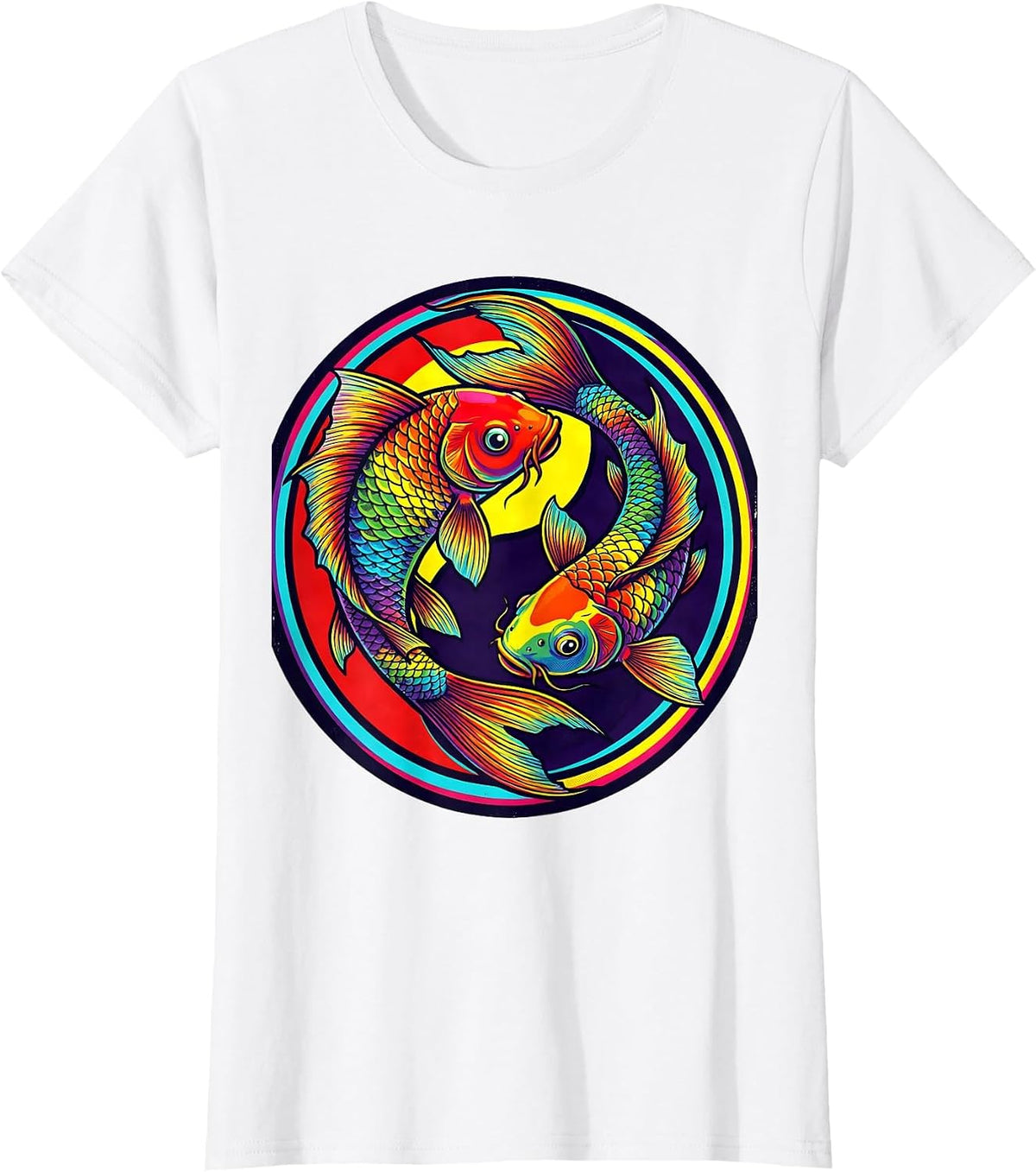 Women's Rainbow Koi Fish Circle Gay Pride Graphic T-Shirt - White