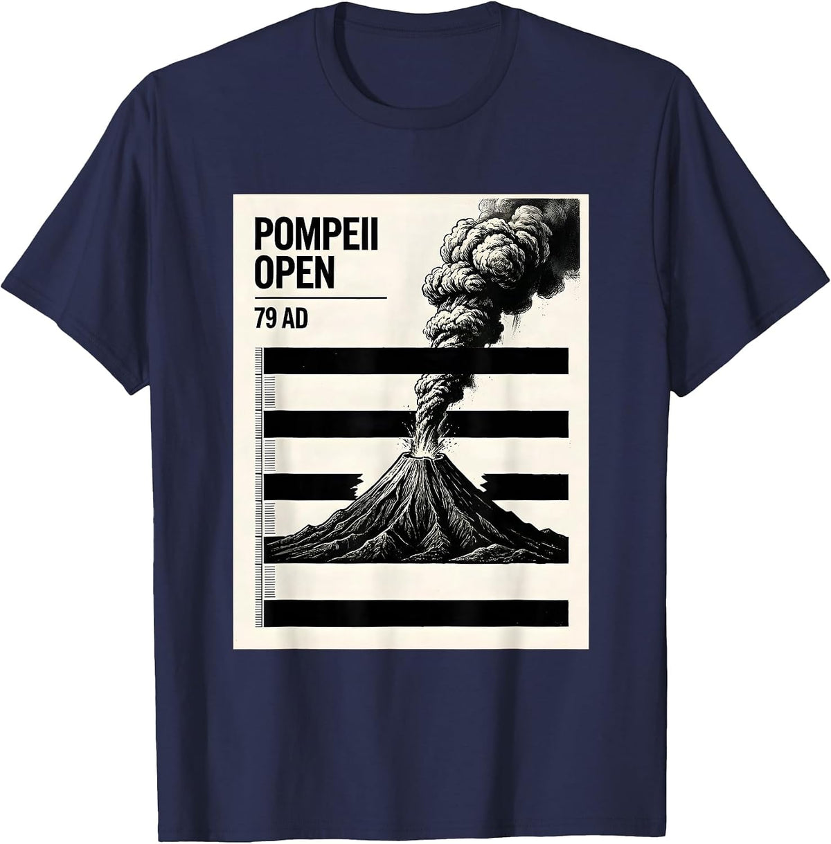 Men's Pompeii Open 79 AD Funny Volcano History Geography Humor T-Shirt - Navy Blue
