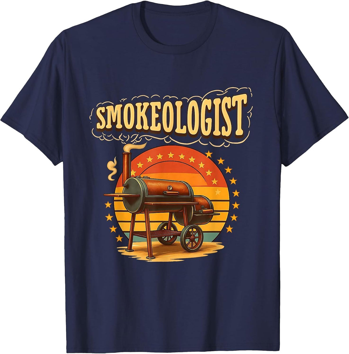 Vintage Smokeologist Pitmaster BBQ Smoker Grilling Barbecue T-Shirt - Navy Blue