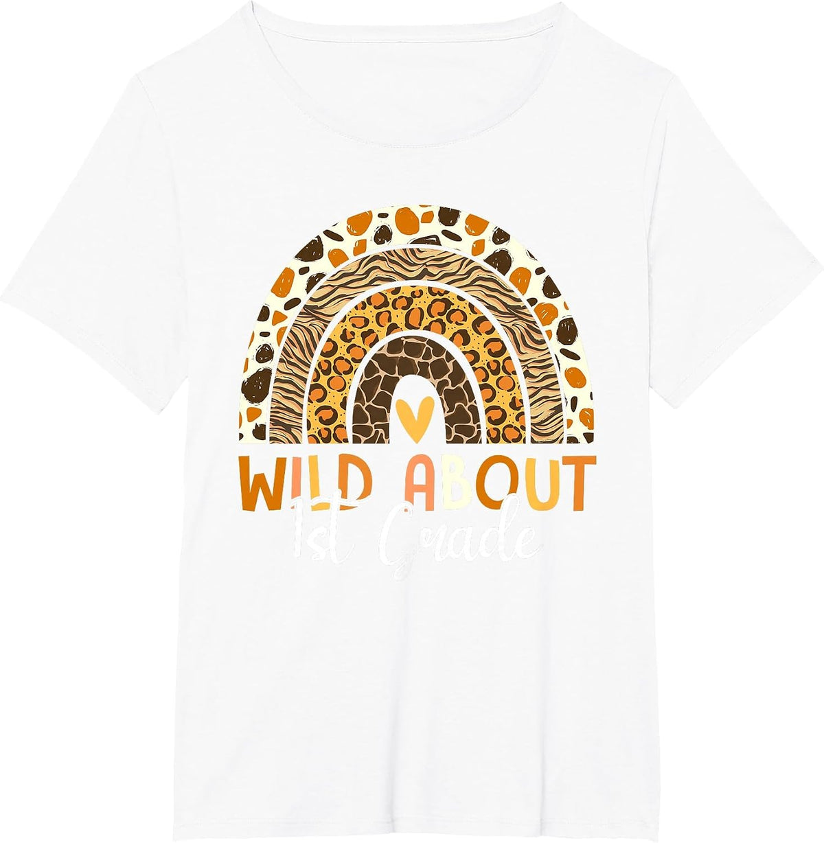 Wild About 1st Grade Teacher Back to School Leopard Rainbow T-Shirt - White