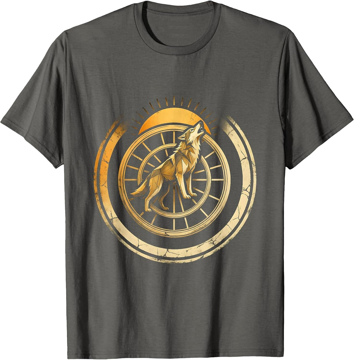 Wolf Howling Mountain Bike Wheels Graphic Tee T-Shirt - Asphalt Grey