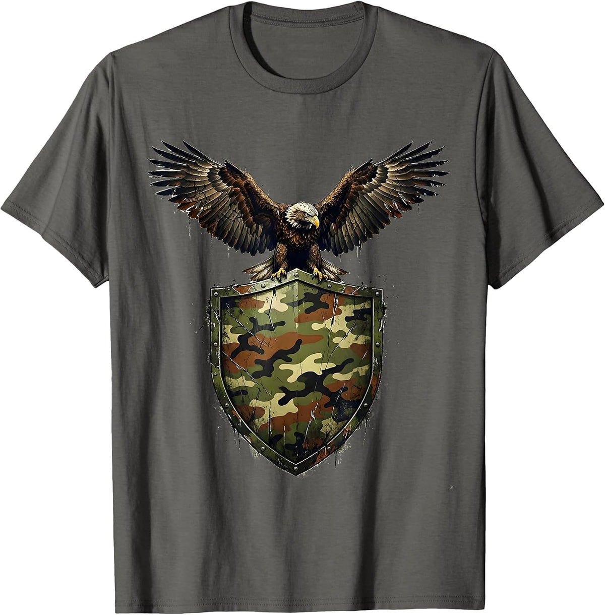 Men's Eagle Camo Shield Patriotic Graphic Design T-Shirt - Asphalt Grey