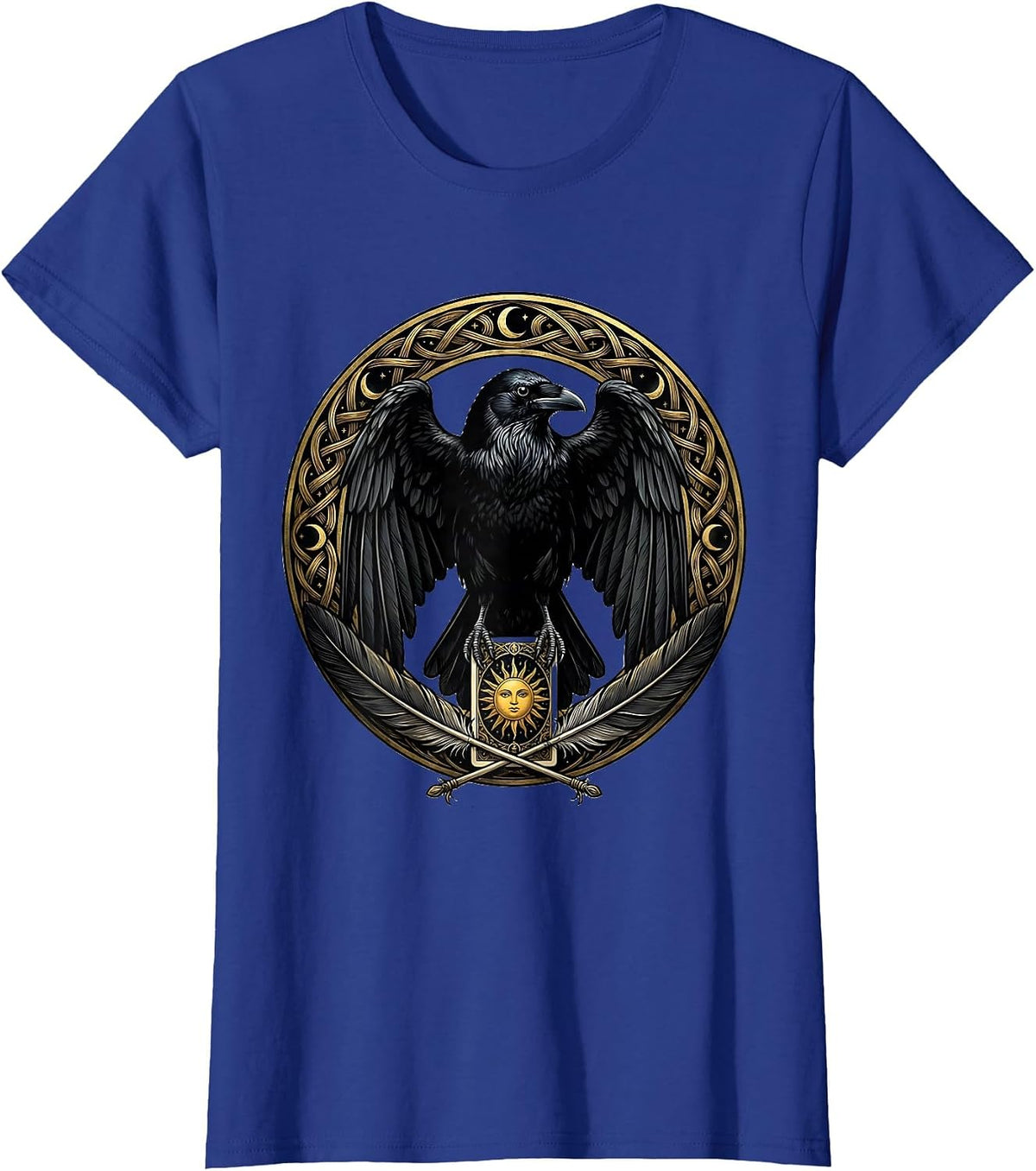 Women's Crow Holding Tarot Card Mystic Raven Illustration T-Shirt - Royal Blue