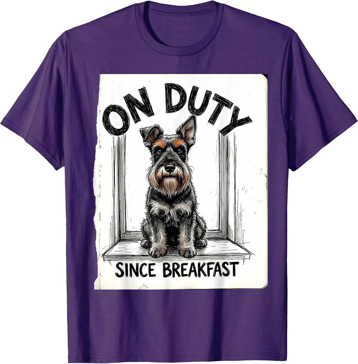 Men's On Duty Since Breakfast Funny Miniature Schnauzer Lover Gift T-Shirt - Purple
