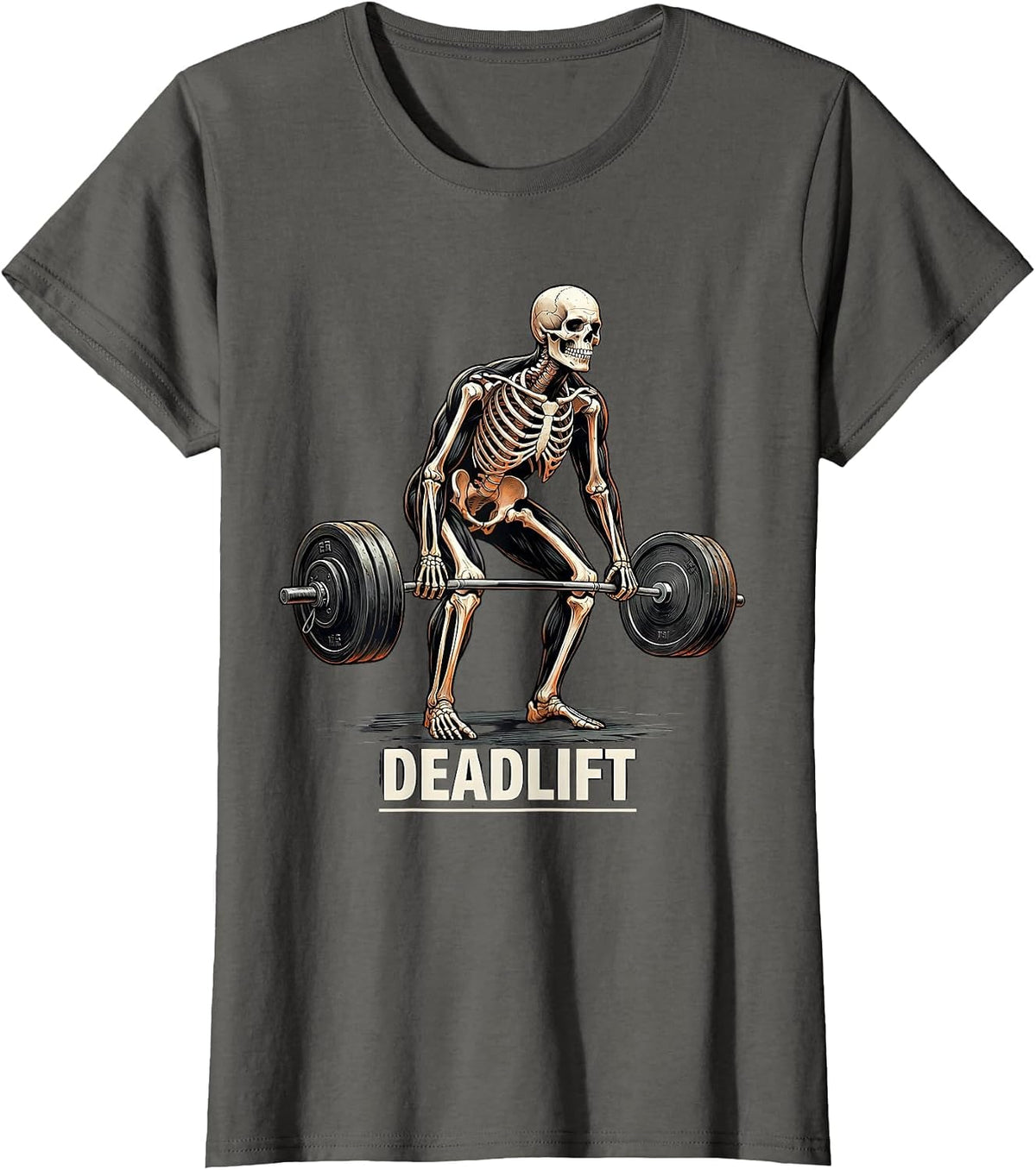 Women's Deadlift Horror Skeleton Gym Workout Halloween Humor T-Shirt - Asphalt Grey