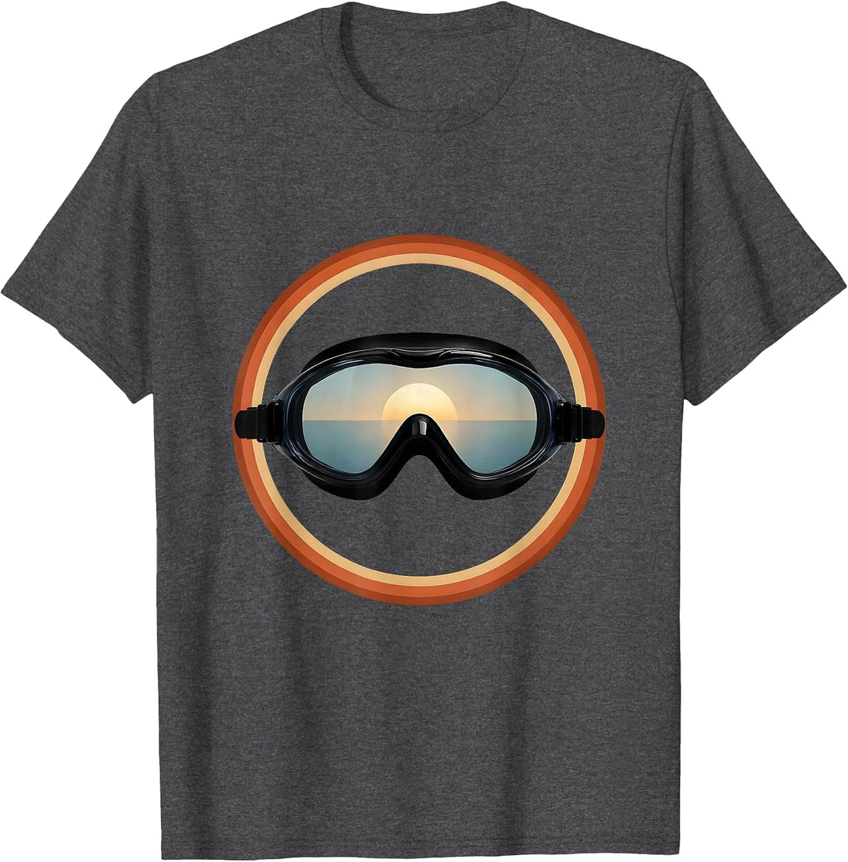 Swimming Goggles Sunset Horizon Graphic Tee T-Shirt - Dark Heather Grey